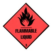 FLAMMABLE LIQUID STICKER ON RED BACKGROUND 200 X 200 (PACK OF 6)