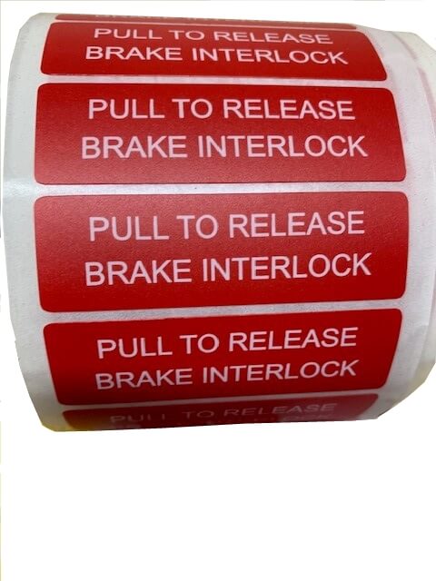 PULL TO RELEASE BRAKE INTERLOCK LABEL (PACK OF 6)